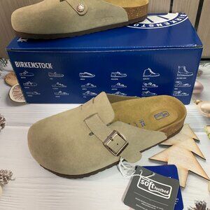 🧁Birkenstock Boston Taupe Suede Soft Leather Women' Shoes New